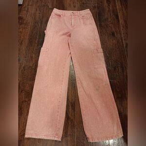 Full Tilt 100% Cotton Pink Wide Leg Cargo Jeans Women's 24